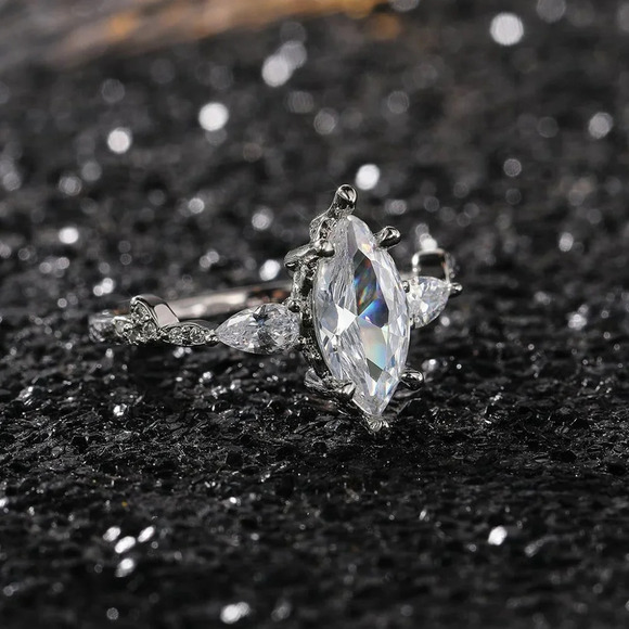 😍NEW 925 STERLING SILVER MARQUIS ROMANTIC TRENDY DIAMOND RING, K824 - Picture 9 of 9